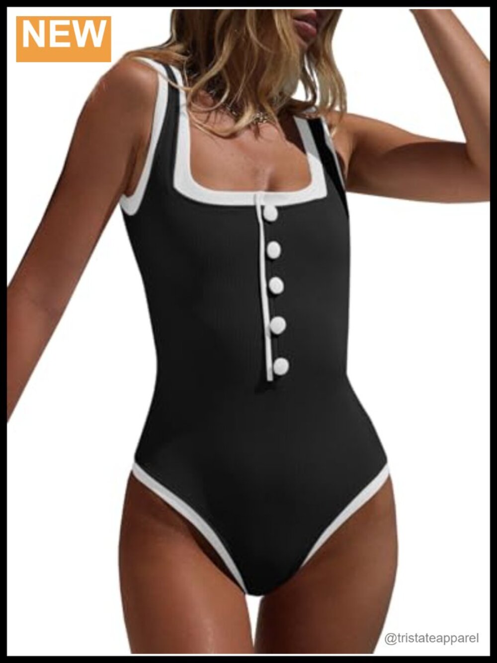 One Piece Swimsuit Ribbed Slimming High Cut Square Neck Bathing Suit